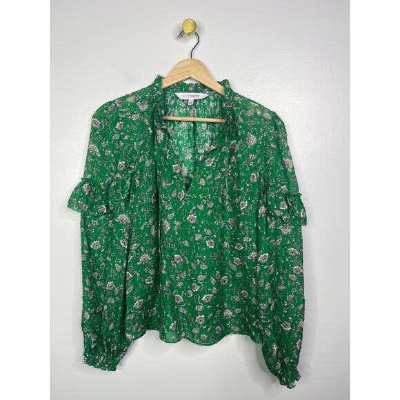 NEW Intermix Marika Ruffled Fil Coupé Casual Blouse Women's Green Size: XS - Picture 2 of 9